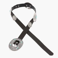 Silver Turquoise Accent Faux Leather Multi Metal Belt
