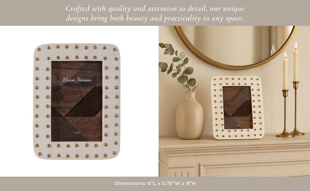 Ivory/Gold Resin Brass Dot Picture Frame - 4x6 in.