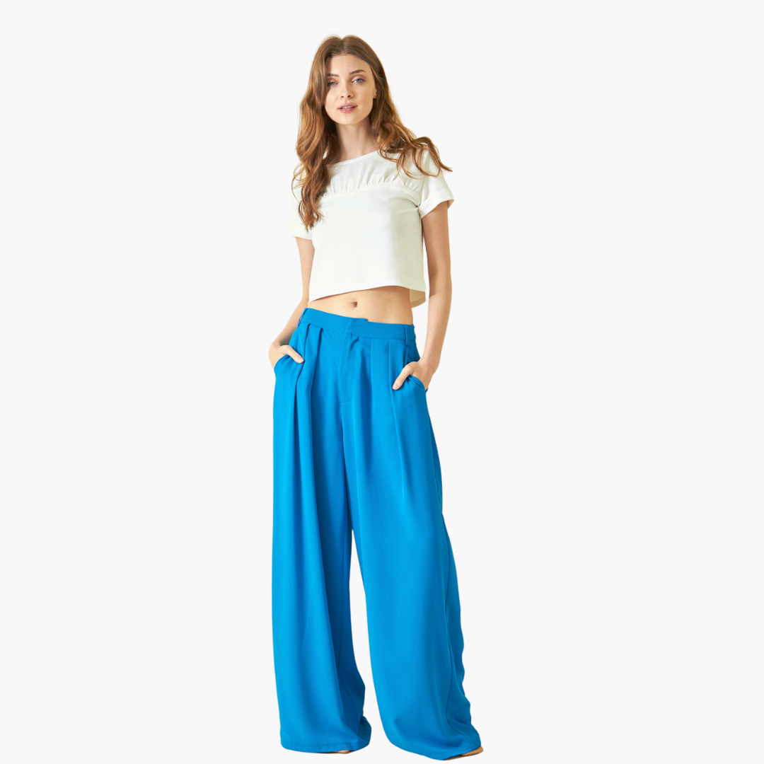 Lapis Pleated Wide Leg Trousers