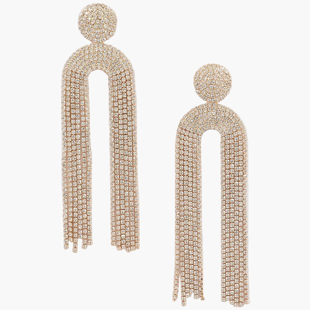 Gold Symmetric Rhinestone Drop Earrings