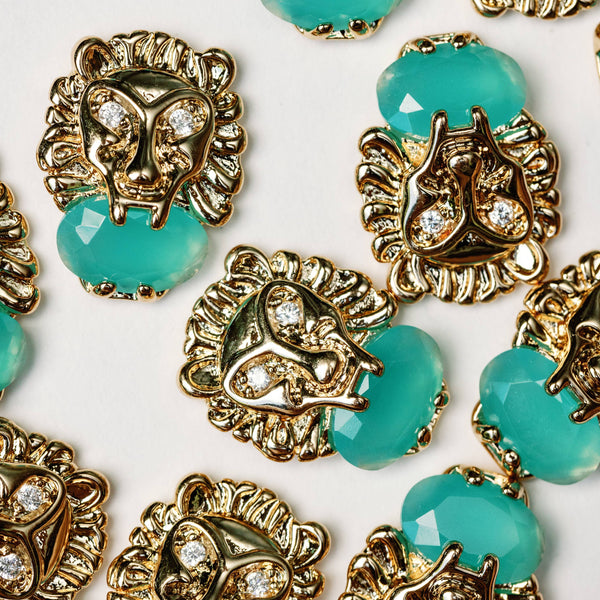 Turquoise and Gold Lion Studs