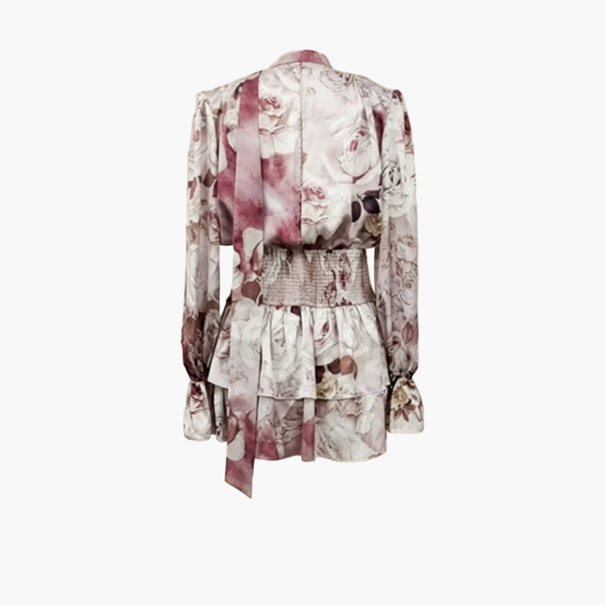 Mauve Spring Floral Satin Tiered Mini Dress