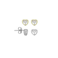 Gold &  Silver Heart Cubic Zirconia Stud Earrings