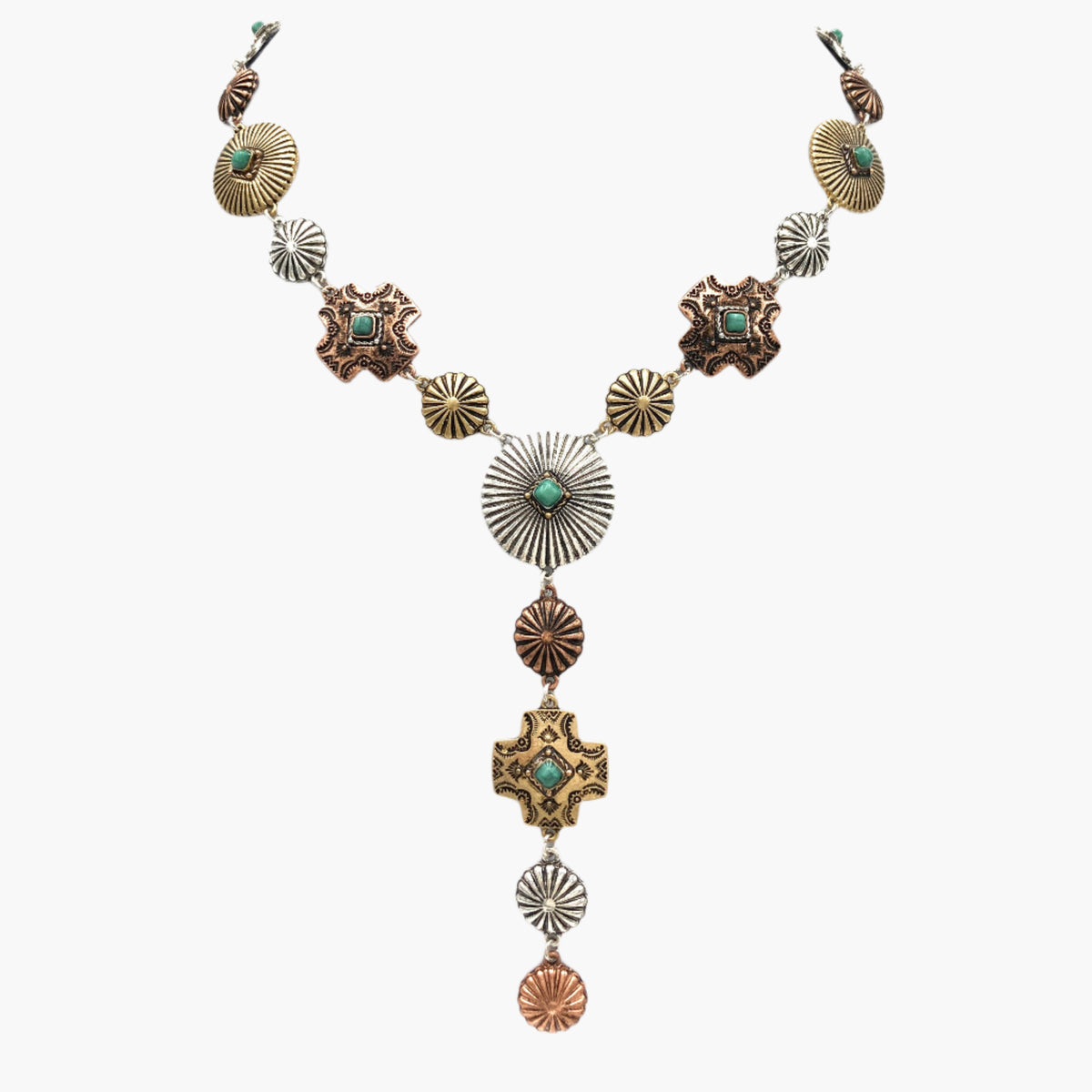 Native Cross & Concho Lariat Necklace