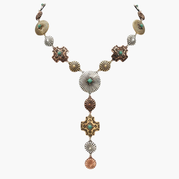 Native Cross & Concho Lariat Necklace