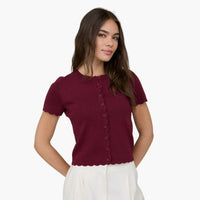 Burgundy Scalloped SS Knit Cardigan