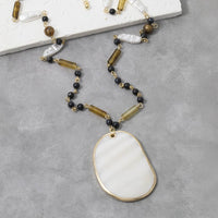 Mother Of Pearl Pendant Multi Bead Necklace