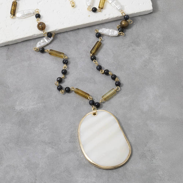 Mother Of Pearl Pendant Multi Bead Necklace