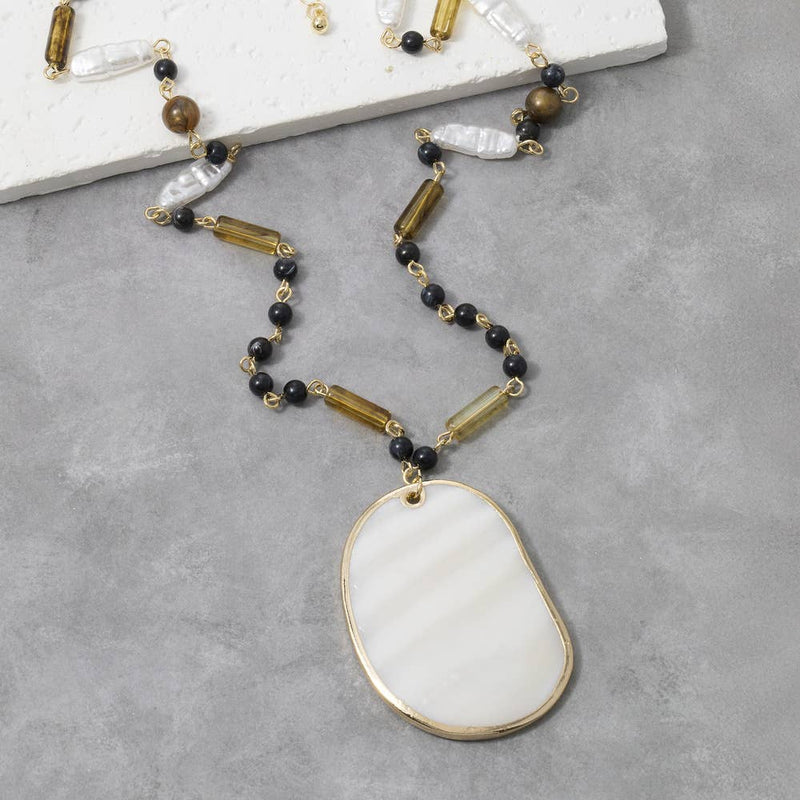 Mother Of Pearl Pendant Multi Bead Necklace