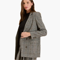 Charcoal Plaid Long Sleeve Blazer