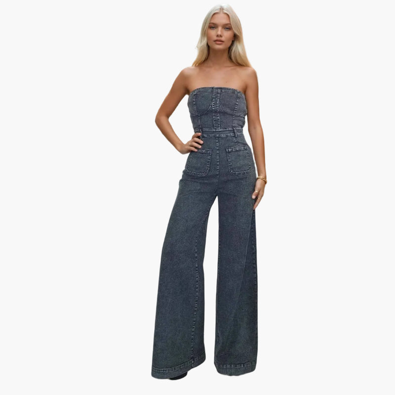 Boho Mineral Wash Denim Jumpsuit