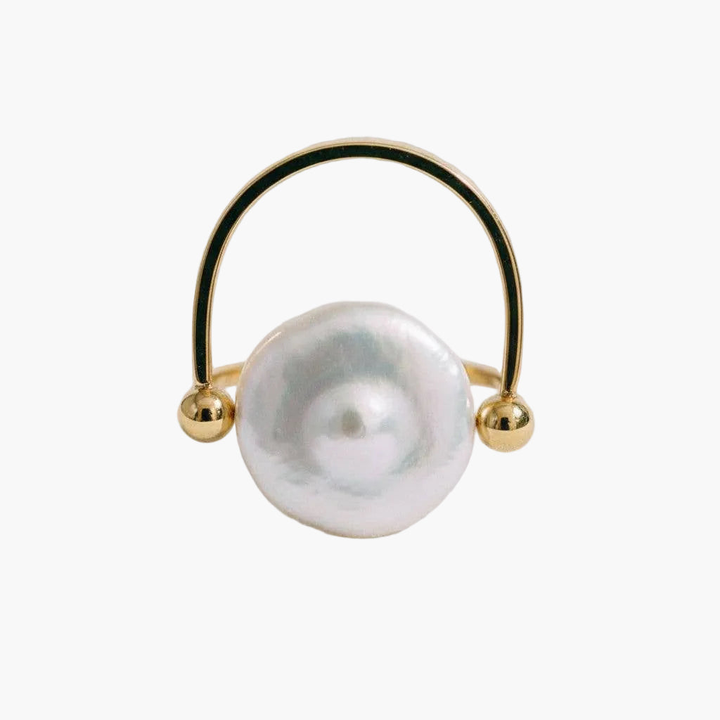 Elegant Pearl Button Ring