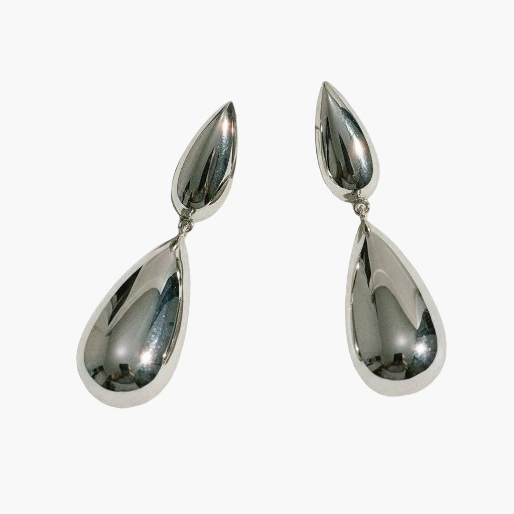 Silver Exaggerated Geometric Teardrop Earrings