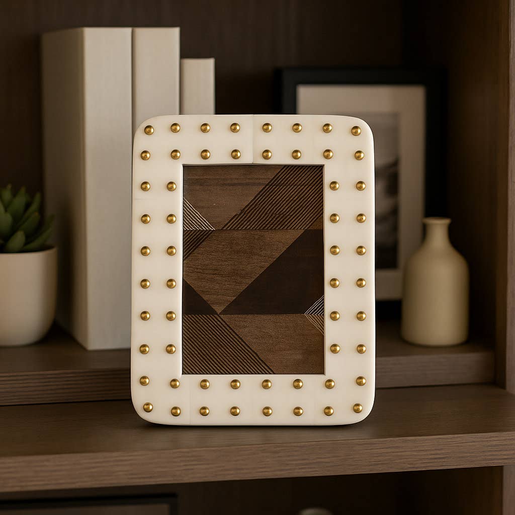 Ivory/Gold Resin Brass Dot Picture Frame - 4x6 in.