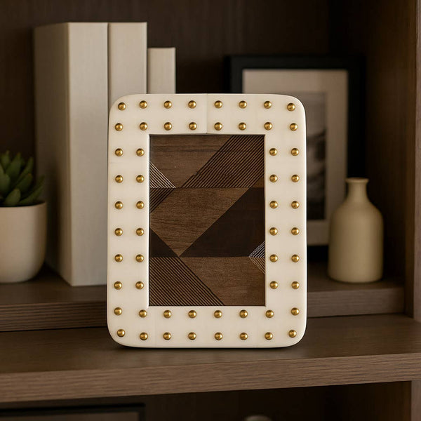 Ivory/Gold Resin Brass Dot Picture Frame - 4x6 in.