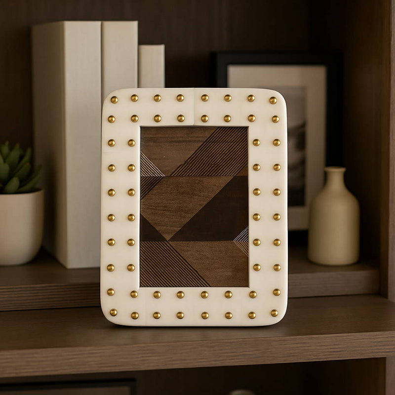 Ivory/Gold Resin Brass Dot Picture Frame - 4x6 in.