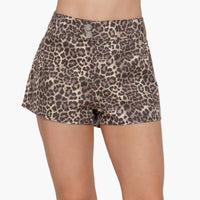 Leopard Printed Cotton Twill Shorts