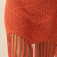 Crochet Open-Knit Tassel Fringe Maxi Skirt