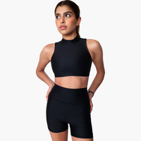 Maria Mock Neck Sports Bra in Geometric Embossed Nylon