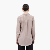 Pinstripe Button Down Long Sleeve Satin Blouse