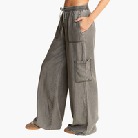 Charcoal Mineral Wash Tercel Wide Leg Pants