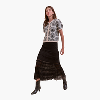 Black Lace Tiered Midi Skirt