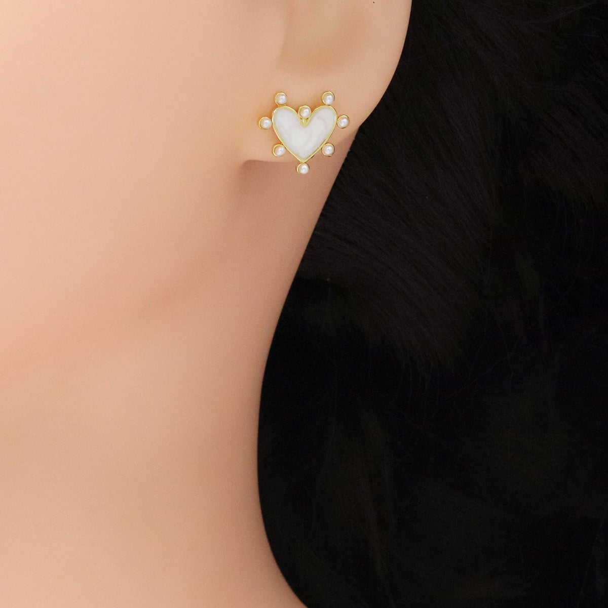 White Spike Heart Stud Earrings