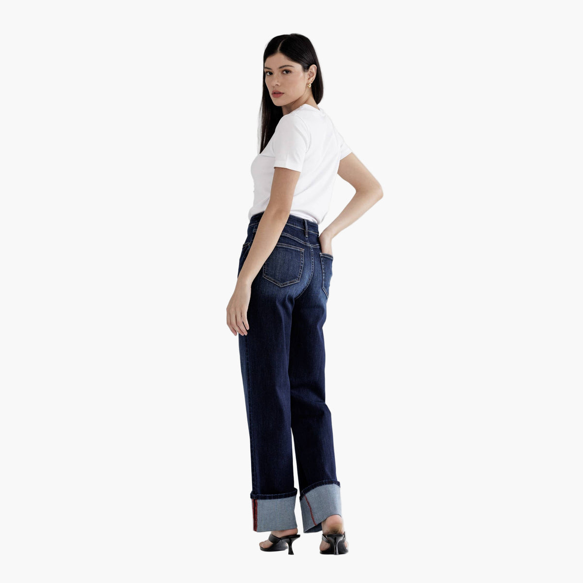Dark Blue High Rise Wide Leg Denim