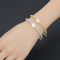 Hematite with Mother of Pearl Clover Stretchy Bracelet