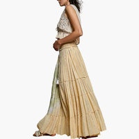 Smocked Waist Tassel Maxi Skirt