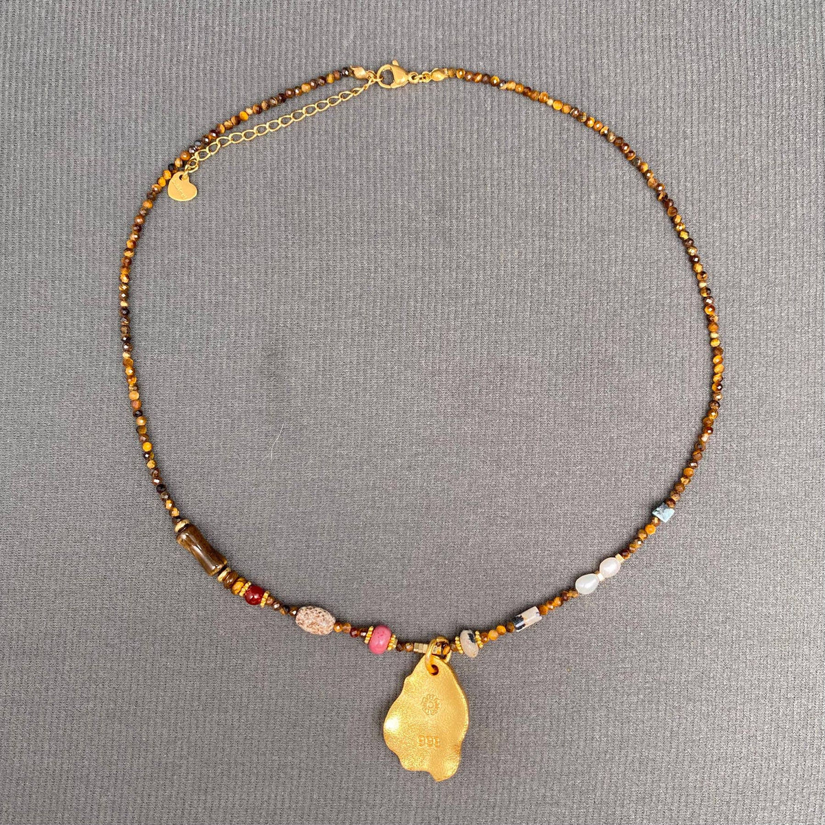 18K Gold Plated Head Stone Beaded Necklace