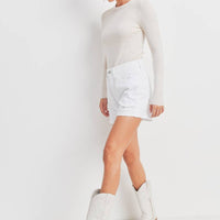 White High Rise Simple Distressed Short