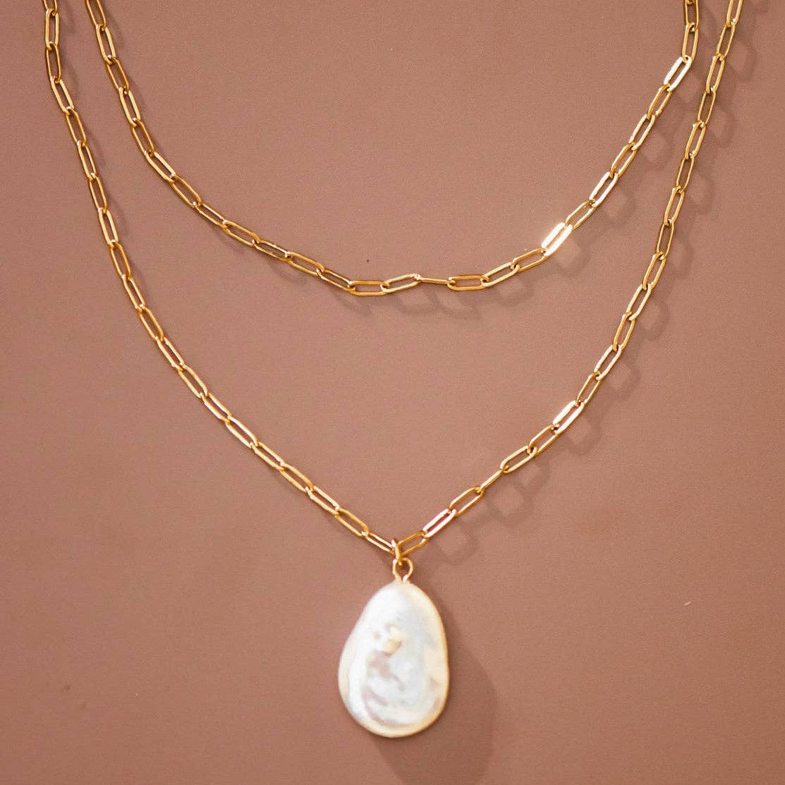 18K Gold Plated Pearl Pendant Necklace