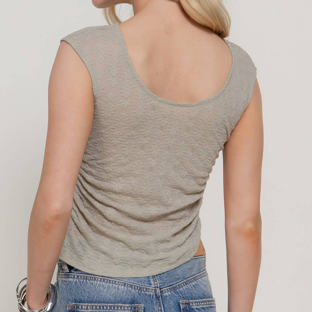 Sleeveless Reversible Boat Neck Stretch Lace Top