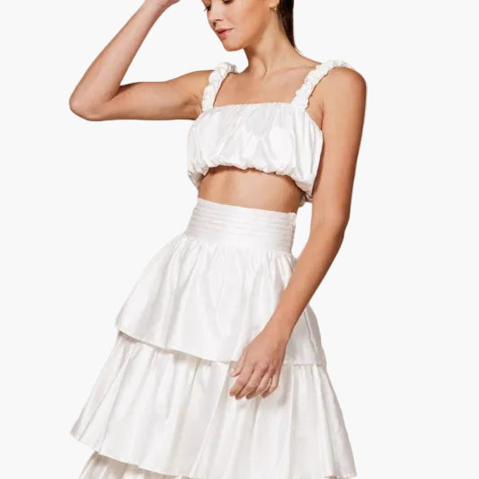 High Waisted Satin Tiered Maxi Skirt