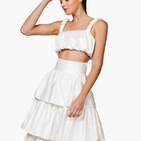 High Waisted Satin Tiered Maxi Skirt