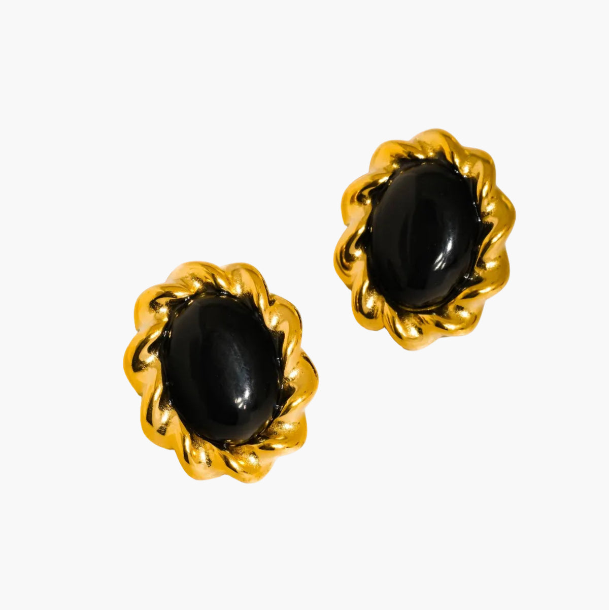 Eulie 18K Gold Non-Tarnish Vintage Stone Oval Earring