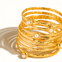 18K Gold Vintage Multi-Band Pearl/CZ Ring