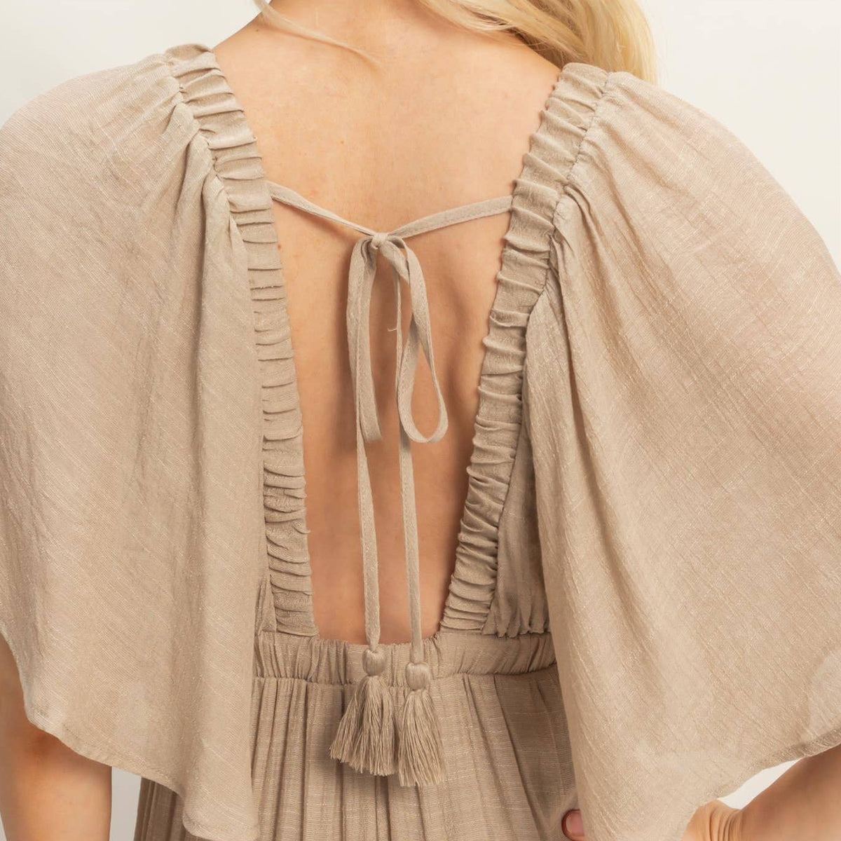Taupe Flutter Sleeve Maxi Dress