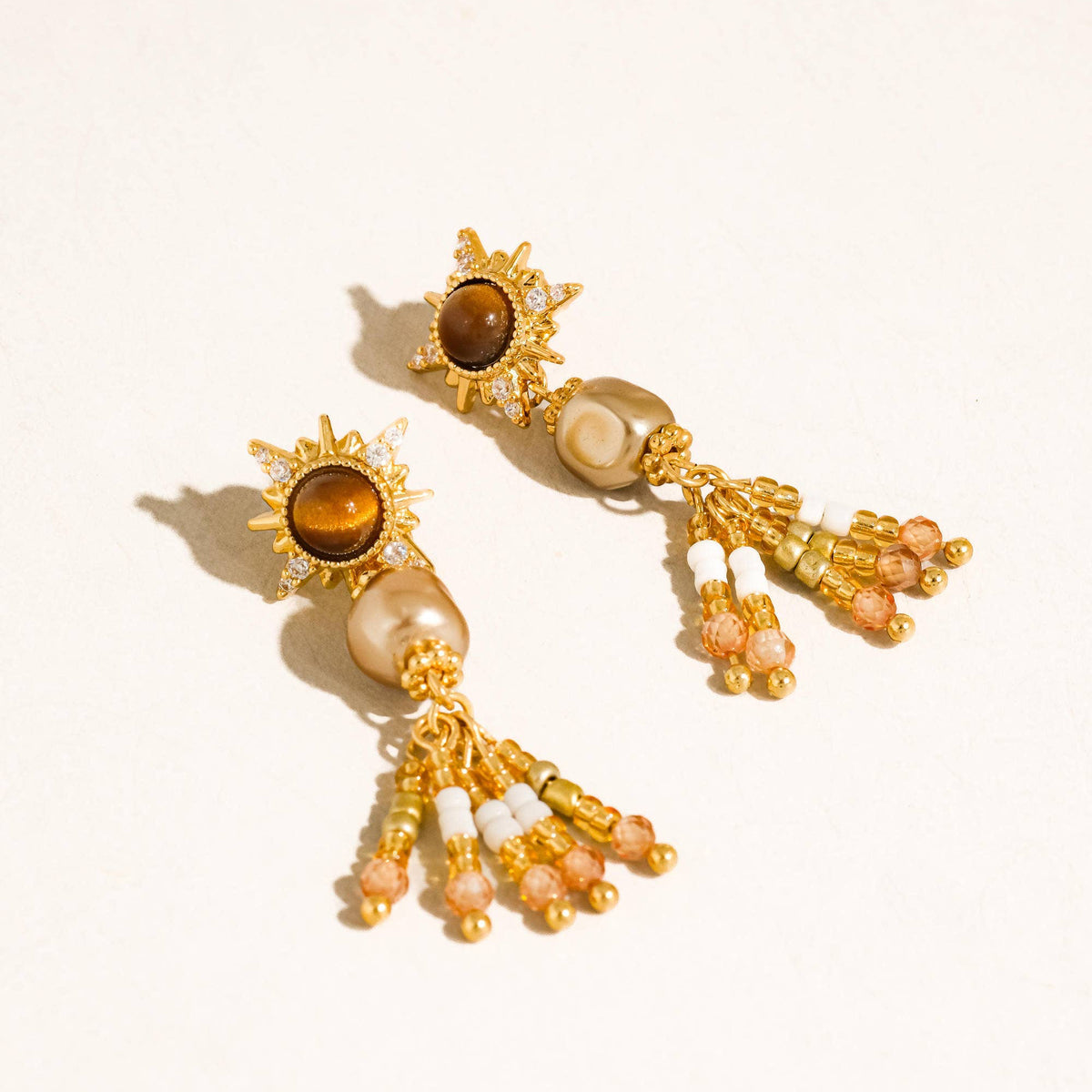 Lalique 18K Gold Vintage Pearl Sunburst Drop Earrings