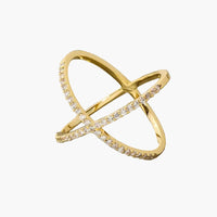 Gold Delicate Rhinestone X Ring