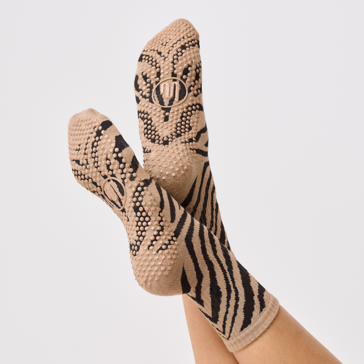 Crew Non Slip Grip Socks - Midnight Zebra