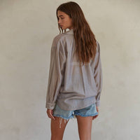 Grey Button Down Collared Top