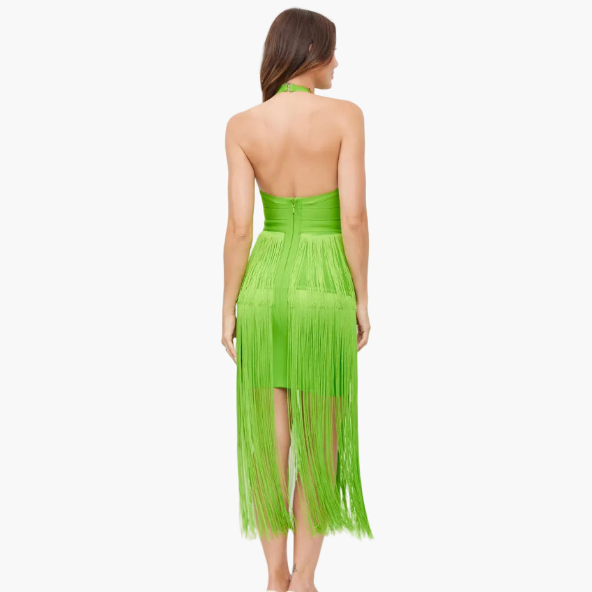 Lime Halter Fringe Dress