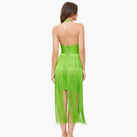 Lime Halter Fringe Dress
