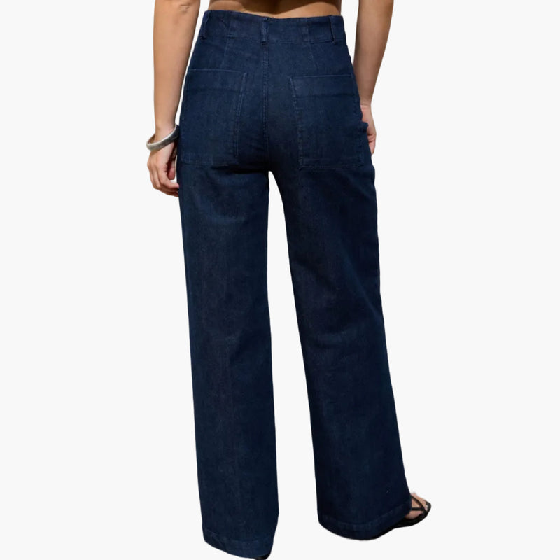 Denim High Waist Front Seam Wide Leg Jeans