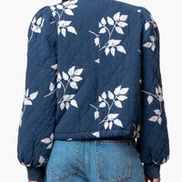 Navy Leaf Embroidered Quilted Jacket