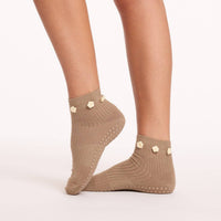 Brown Flower Grip Socks