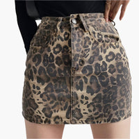 Leopard Print Denim Mini Skirt