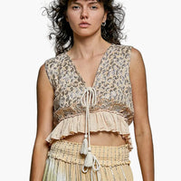 Front Tie Sleeveless Tassel Boho Top
